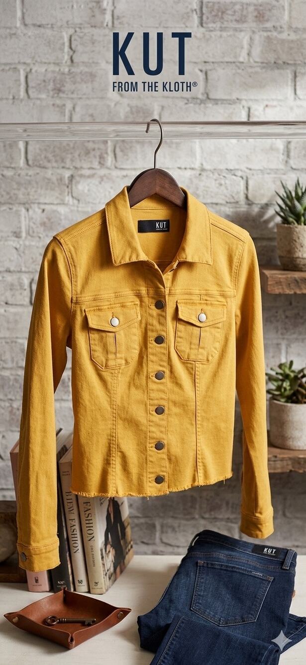 KUT from the Kloth Mustard Yellow Raw Hem Denim Jacket
